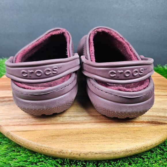 Crocs Classic Fuzz Lined Clog Shoes Mens Size 8 Womens 10 Maroon Fleece Slip On - Picture 3 of 12